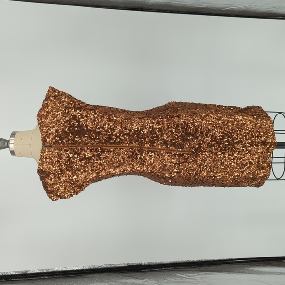 French Connection Sequin Cowl Neck Dress Brown 2 party cocktail evening NYE - Picture 2 of 7